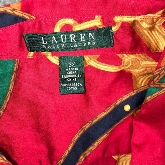 Ralph Lauren Chain Equestrian Print Shirt Women 3X Long Sleeve Button Front - Picture 7 of 12